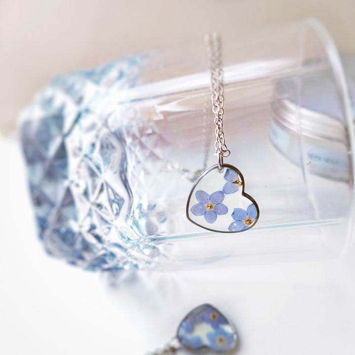 Heartbeat Preserved Flower Necklace - Forget Me Not