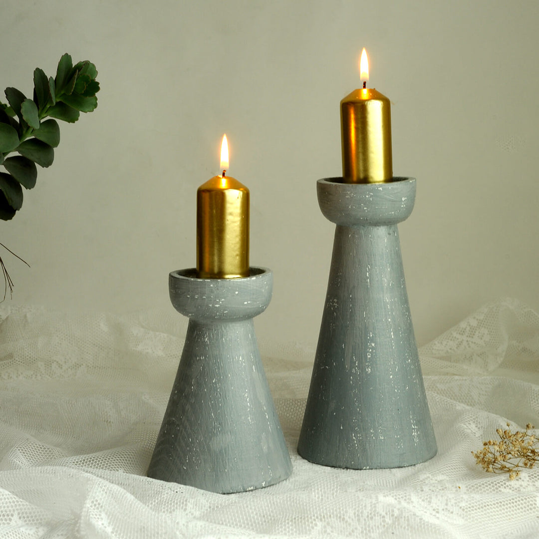 Handcrafted Conical Pine Wood Candle Holders | Set Of 2