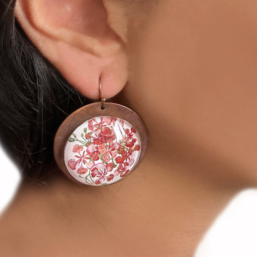 Red Gulmohar Copper Earrings