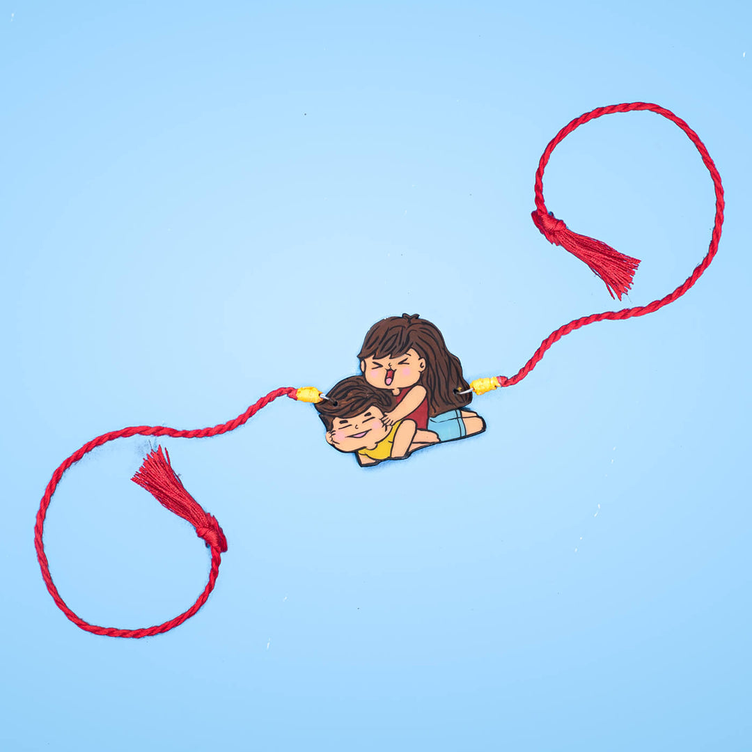 Sibling Illustration Rakhi Type 3 - Flat lay showing full Rakhi