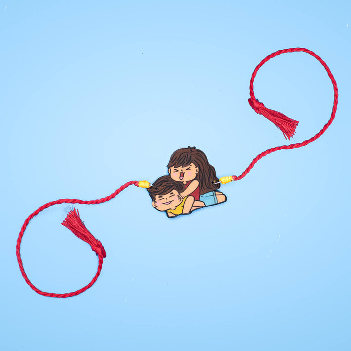 Sibling Illustration Rakhi Type 3 - Flat lay showing full Rakhi
