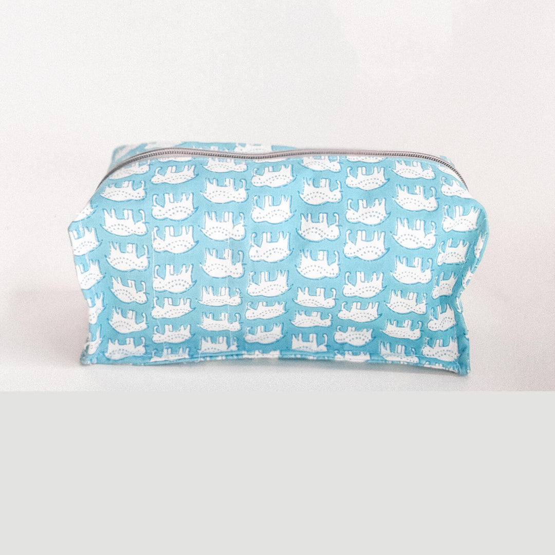 Blue Elephant Motif Travel Makeup Organizer