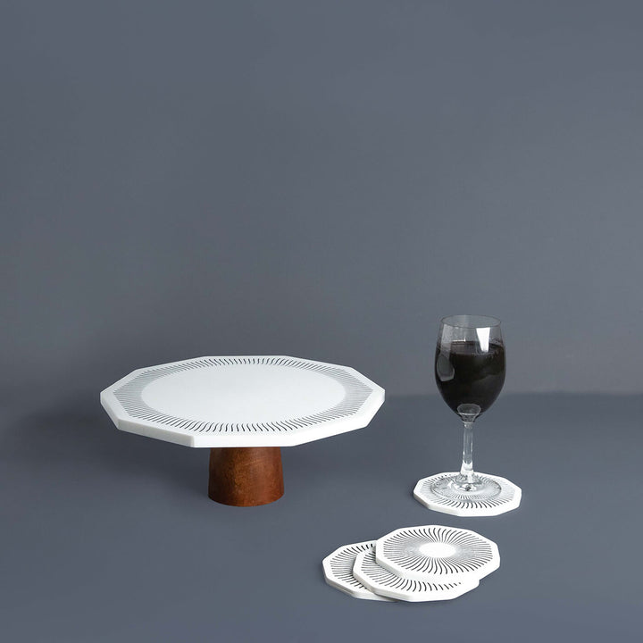 Chrysto Mango Wood Cake Stand and Coaster Set
