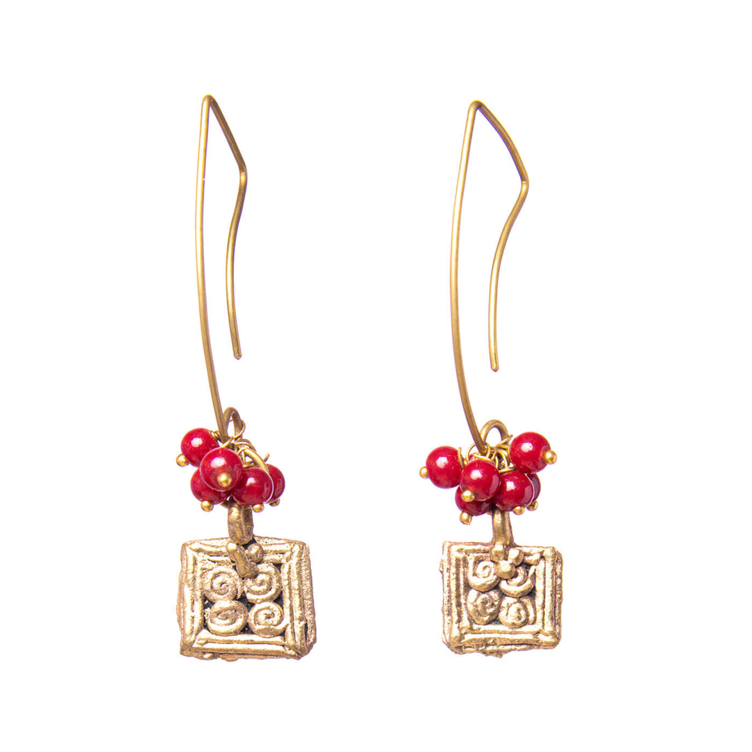 Handcrafted Square Dangle Gold Tone Earrings