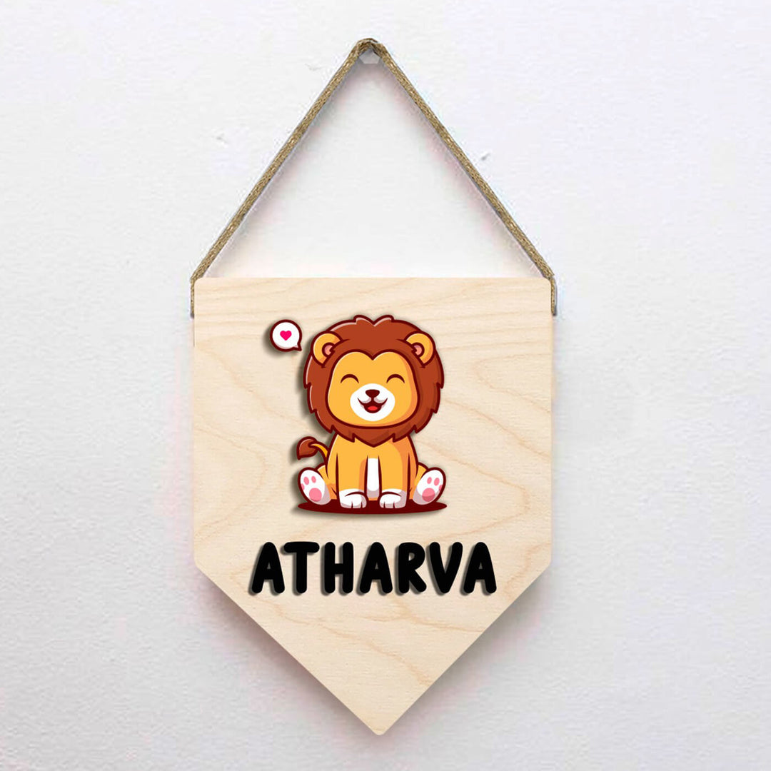Kids Lion Themed 3D Name Plate - Hanging Wall Sign Front View