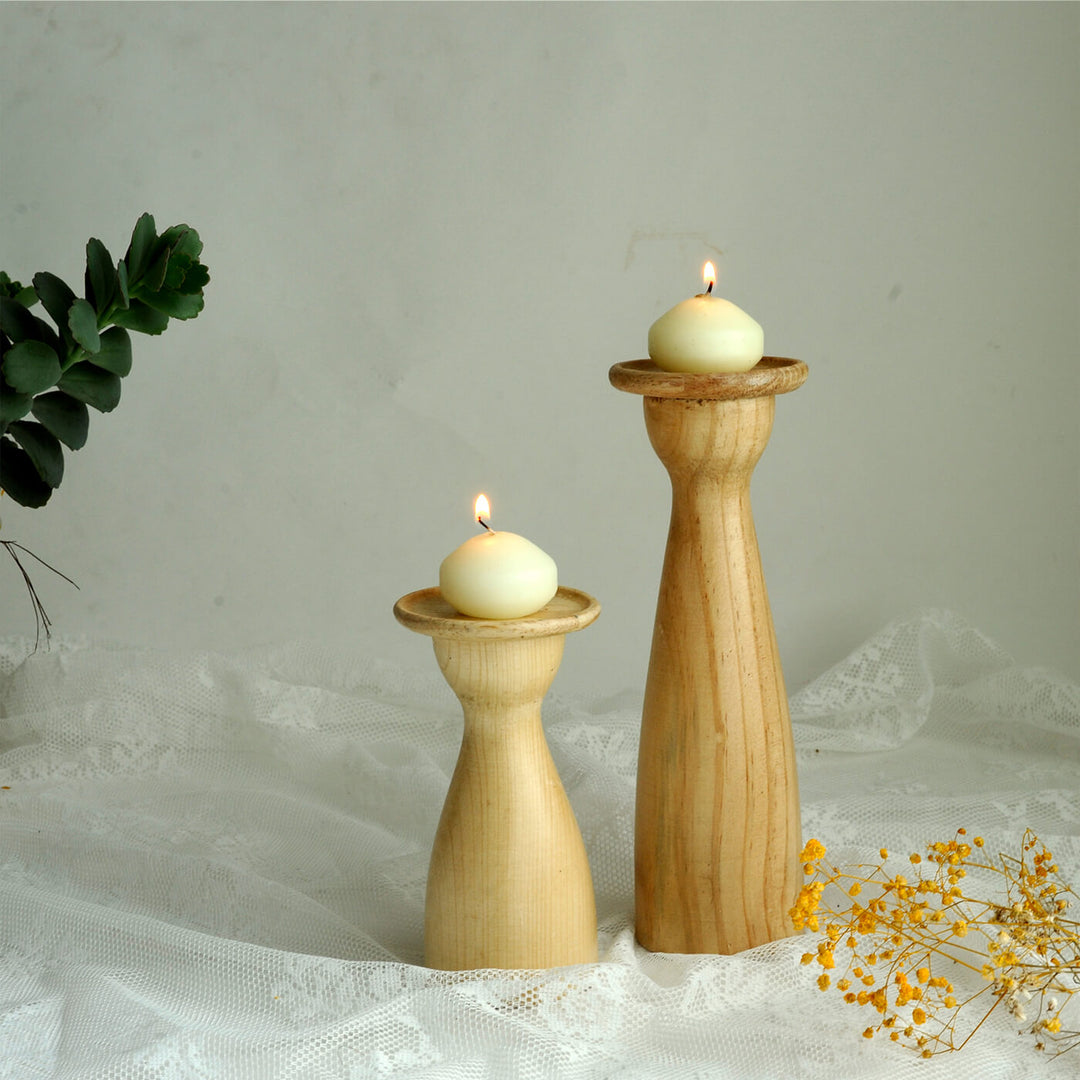 Handcrafted Rustic Rubber Wood Candle Holders | Set Of 2