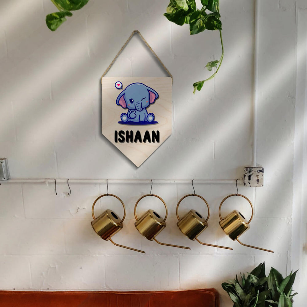 Kids Elephant Themed 3D Name Plate - Hanging on Wall with Name Personalization