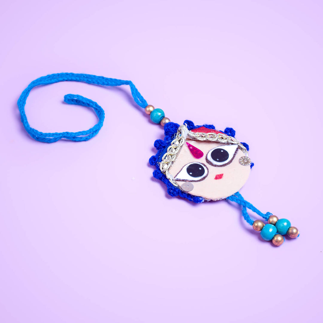 Kids Rakhi Set Magnetic Radha Krishna With Printed Mask - Single Rakhi Close-up