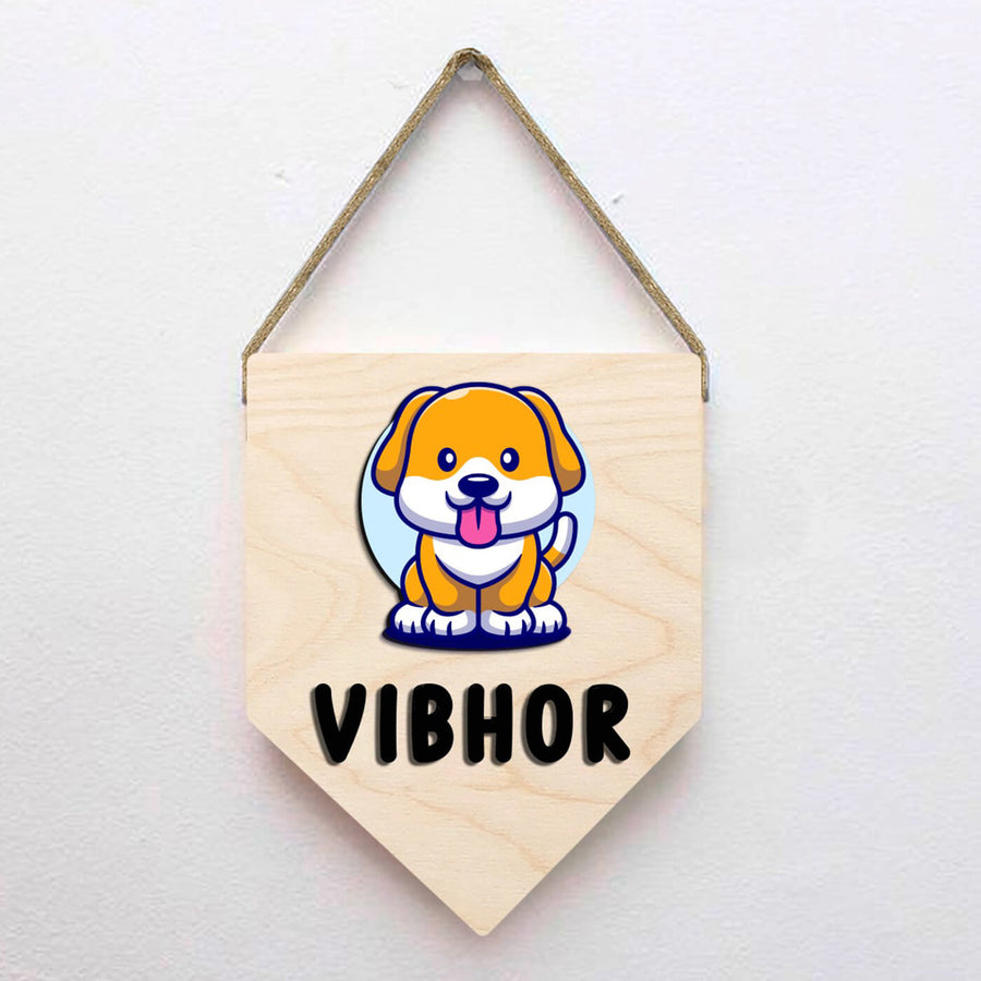 Kids Dog Themed 3D Name Plate - Hanging with Name Personalization Example