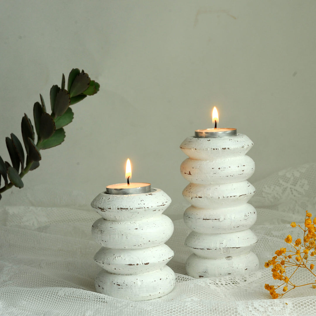Handcrafted Circlet Pine Wood Candle Holders | Set Of 2