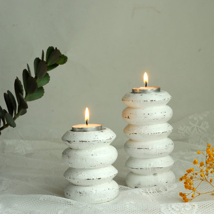 Handcrafted Circlet Pine Wood Candle Holders | Set Of 2