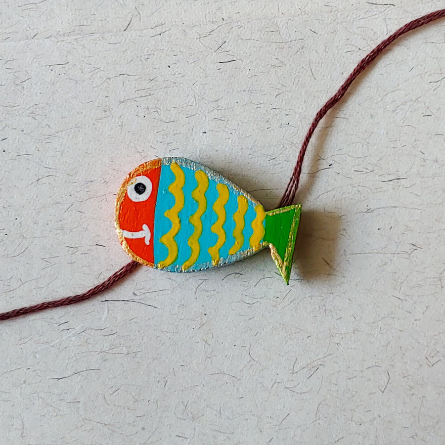 Handpainted Wooden Rakhi Fish - Close-up Front View