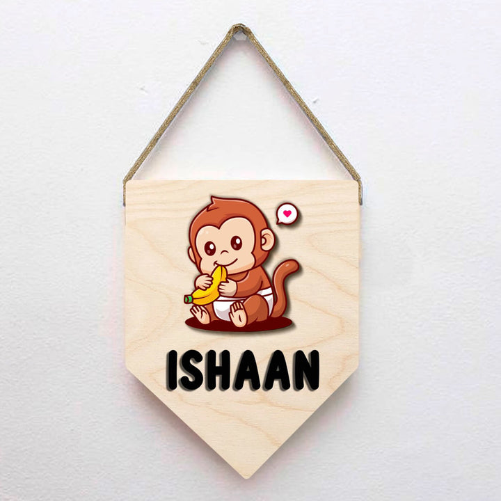Kids Monkey Themed 3D Name Plate - Hanging with Name Personalization Example