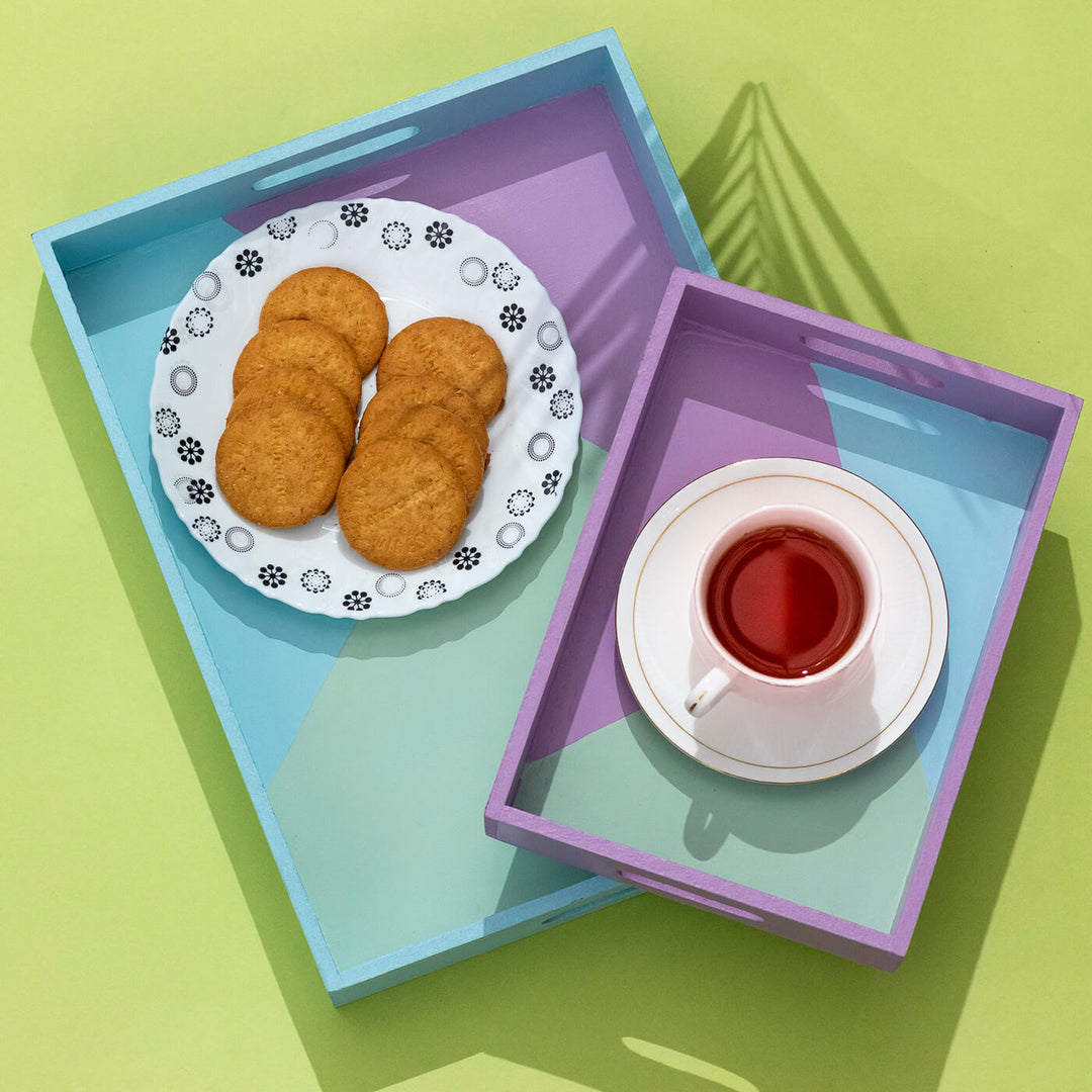 Handpainted Kshitija Pastel Trays - Set of 2
