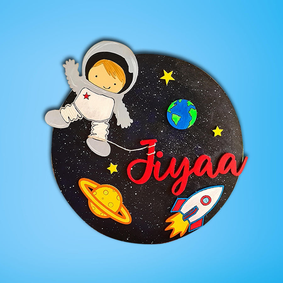 Space Theme Name Plate For Kids - Front View with Name Personalization