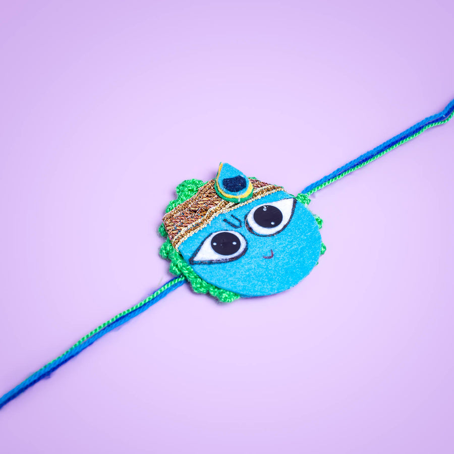 Crochet Rakhi Set Indigo Kantha Rakhi Mask - Close-up of Rakhi Design