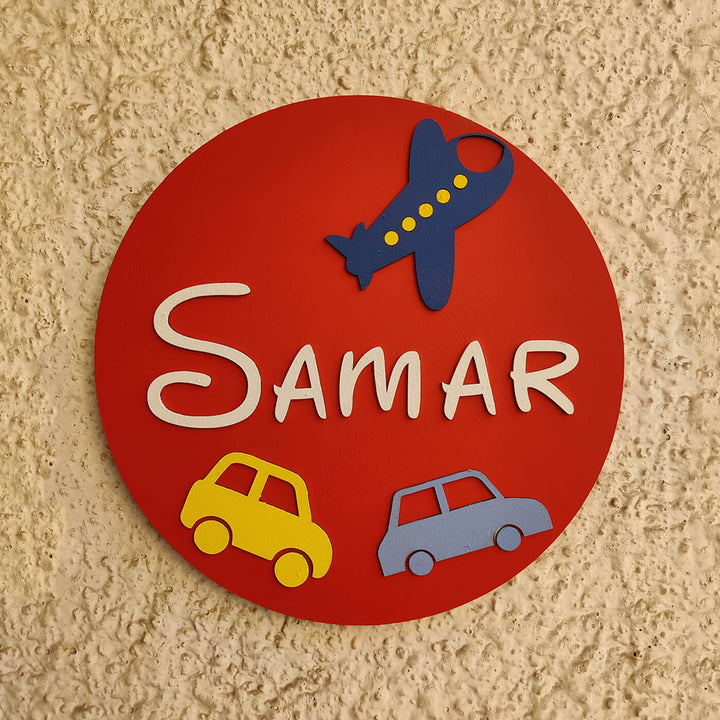 Vehicle Theme Personalised Mdf Name Plate - Mounted on Textured Wall