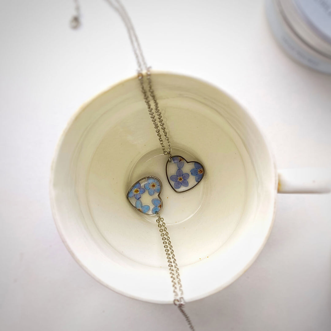 Heartbeat Preserved Flower Necklace - Forget Me Not
