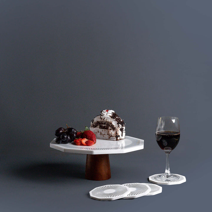 Chrysto Mango Wood Cake Stand and Coaster Set