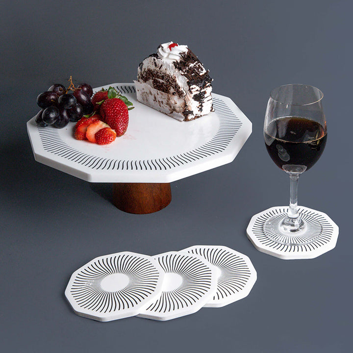 Chrysto Mango Wood Cake Stand and Coaster Set