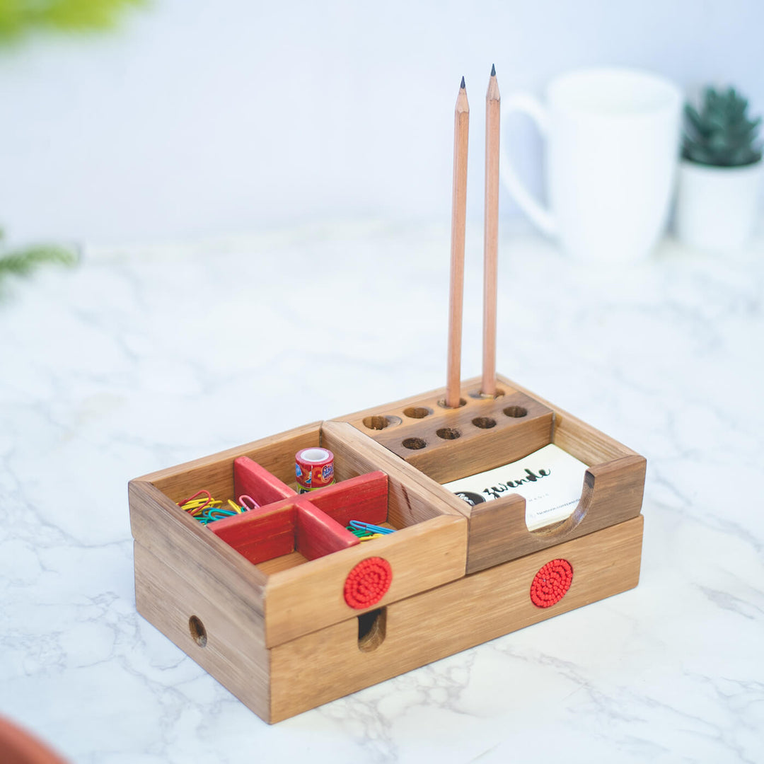 Handcrafted Bamboo Desk Organizer