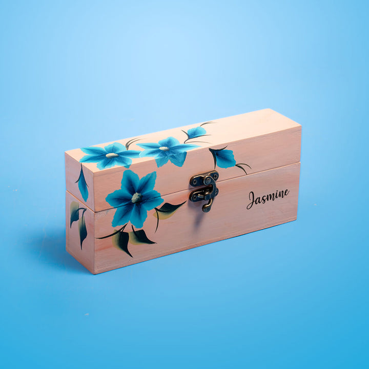 Personalized One Stroke Art Lipstick Box- Teal Flowers