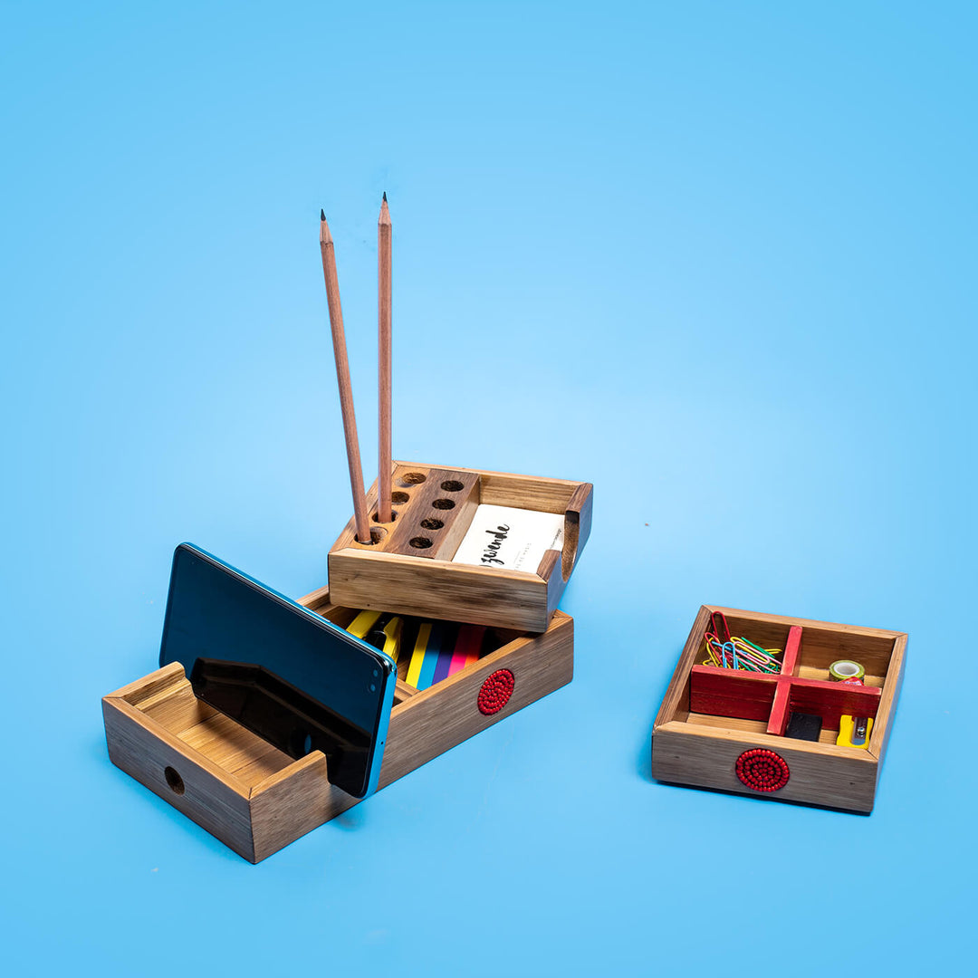 Handcrafted Bamboo Desk Organizer