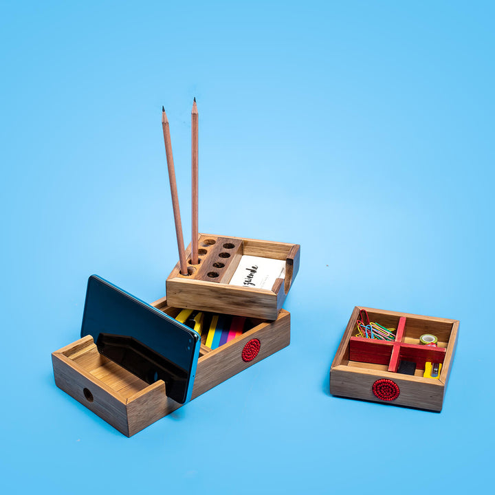 Handcrafted Bamboo Desk Organizer
