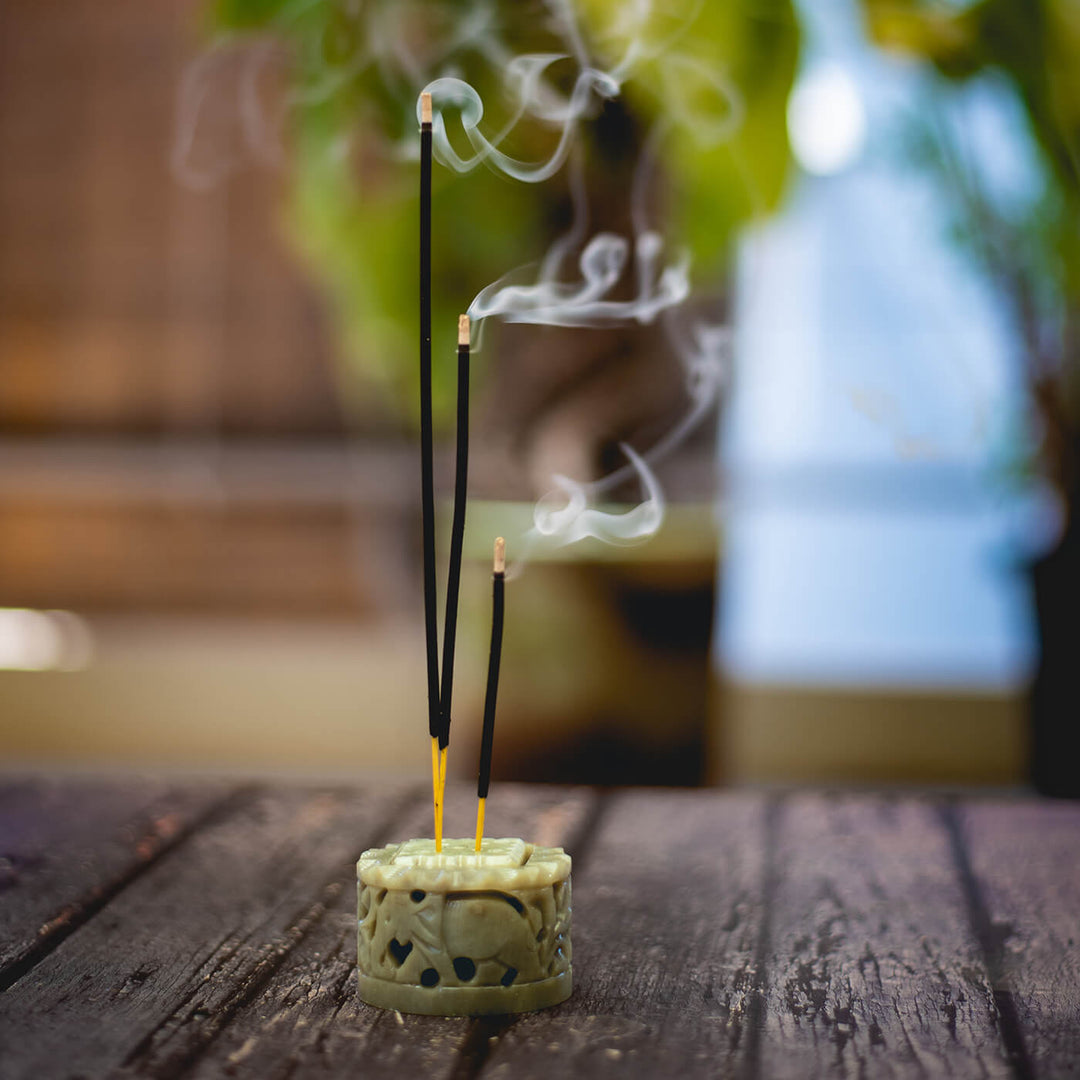 Gaura Stone Tealight & Incense Stick Holder