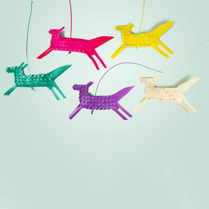 Vibrant Handfolded Palm Leaf Deer Decor - Set Of 5