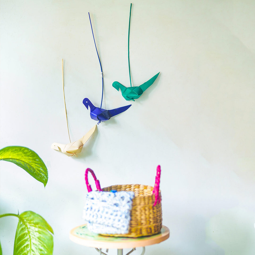Traditional Handfolded Palm Leaf Bird Decor - Set Of 5