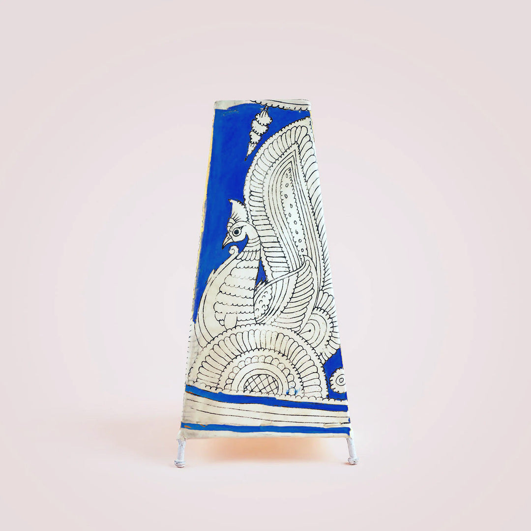 13 inch | Peacock Hand Painted Tholu Bommalata Tall Tabletop Lamp
