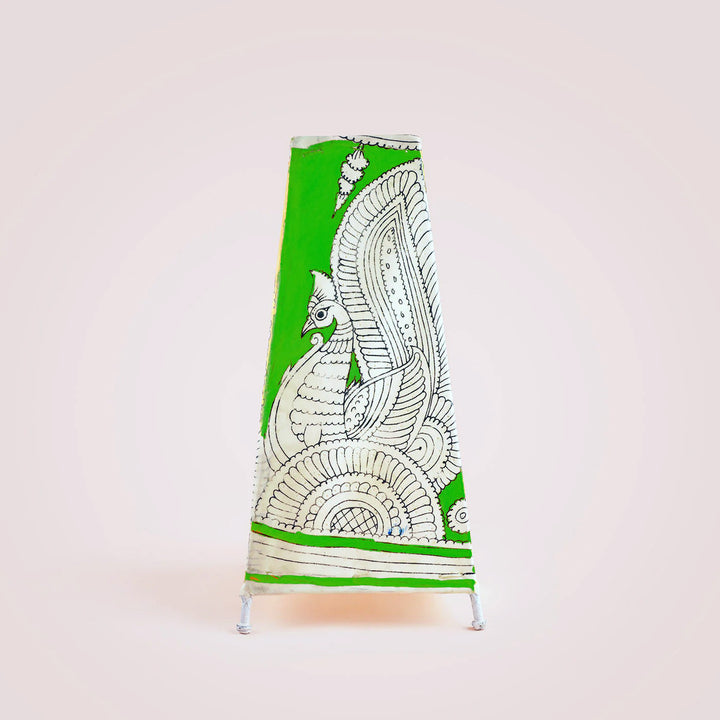 13 inch | Peacock Hand Painted Tholu Bommalata Tall Tabletop Lamp