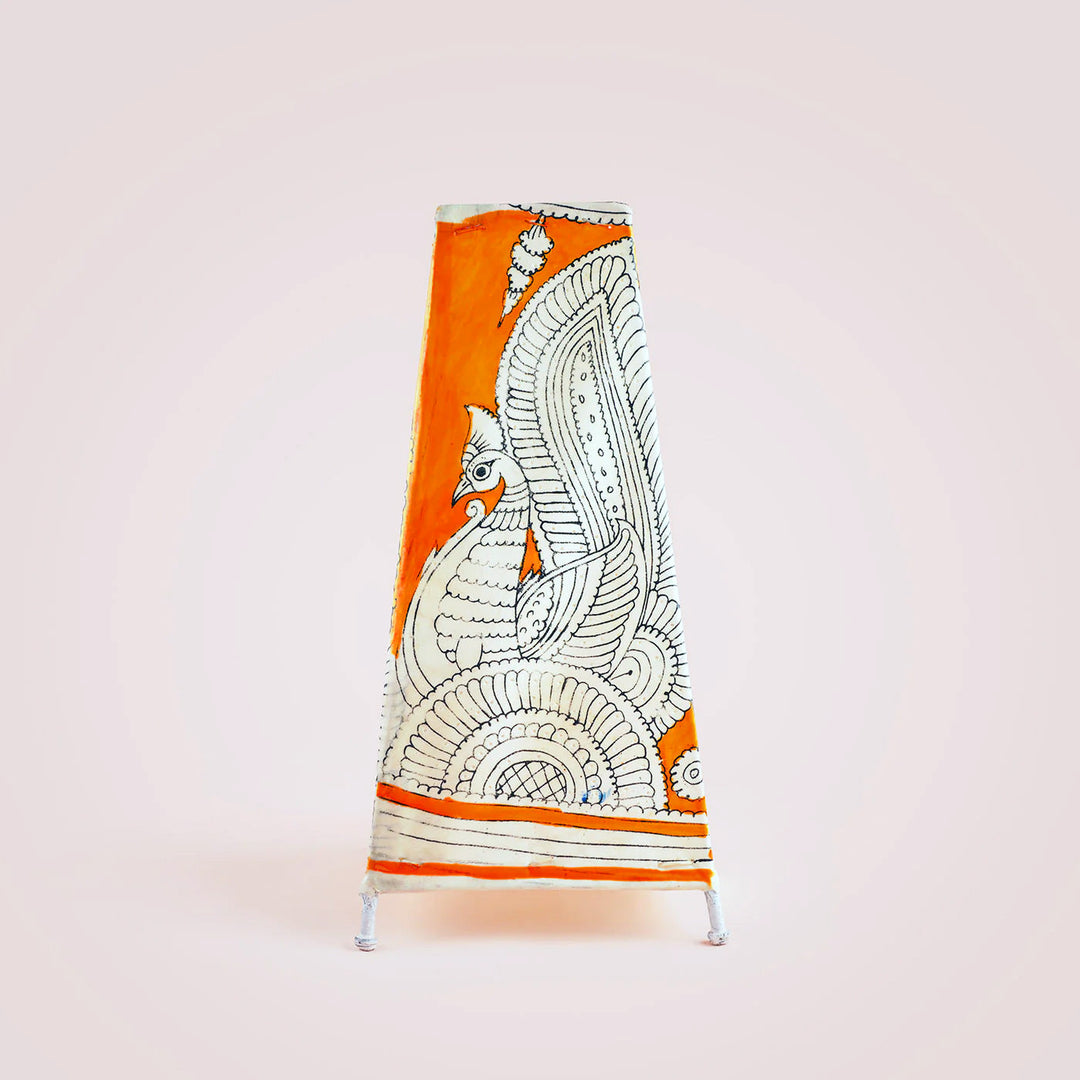 13 inch | Peacock Hand Painted Tholu Bommalata Tall Tabletop Lamp