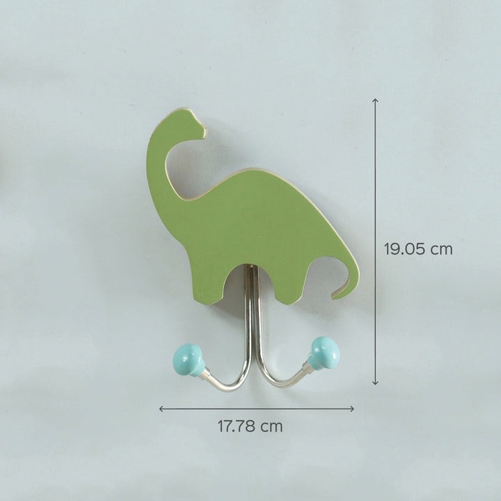 Handmade Wooden Cute Lion and Dino Hooks - Set of 2