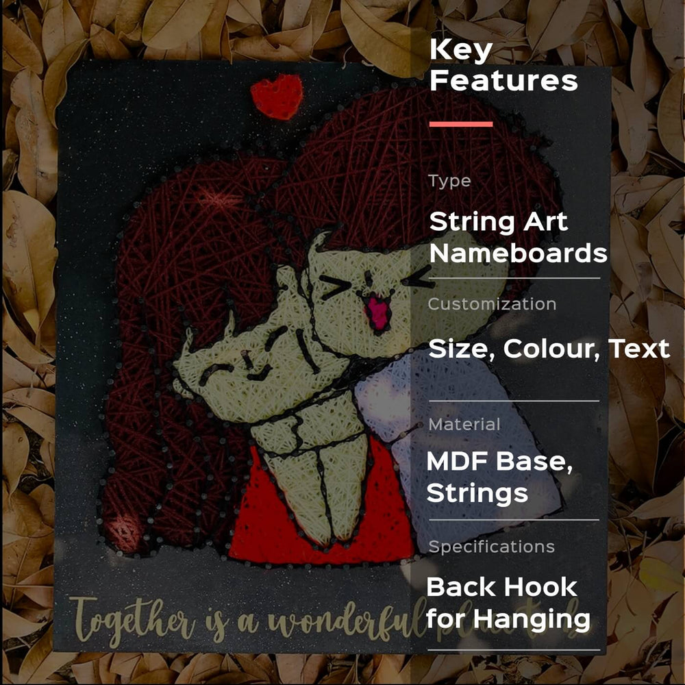 Couples String Art Board Together Is A Wonderful Place - Front View with Text Overlay