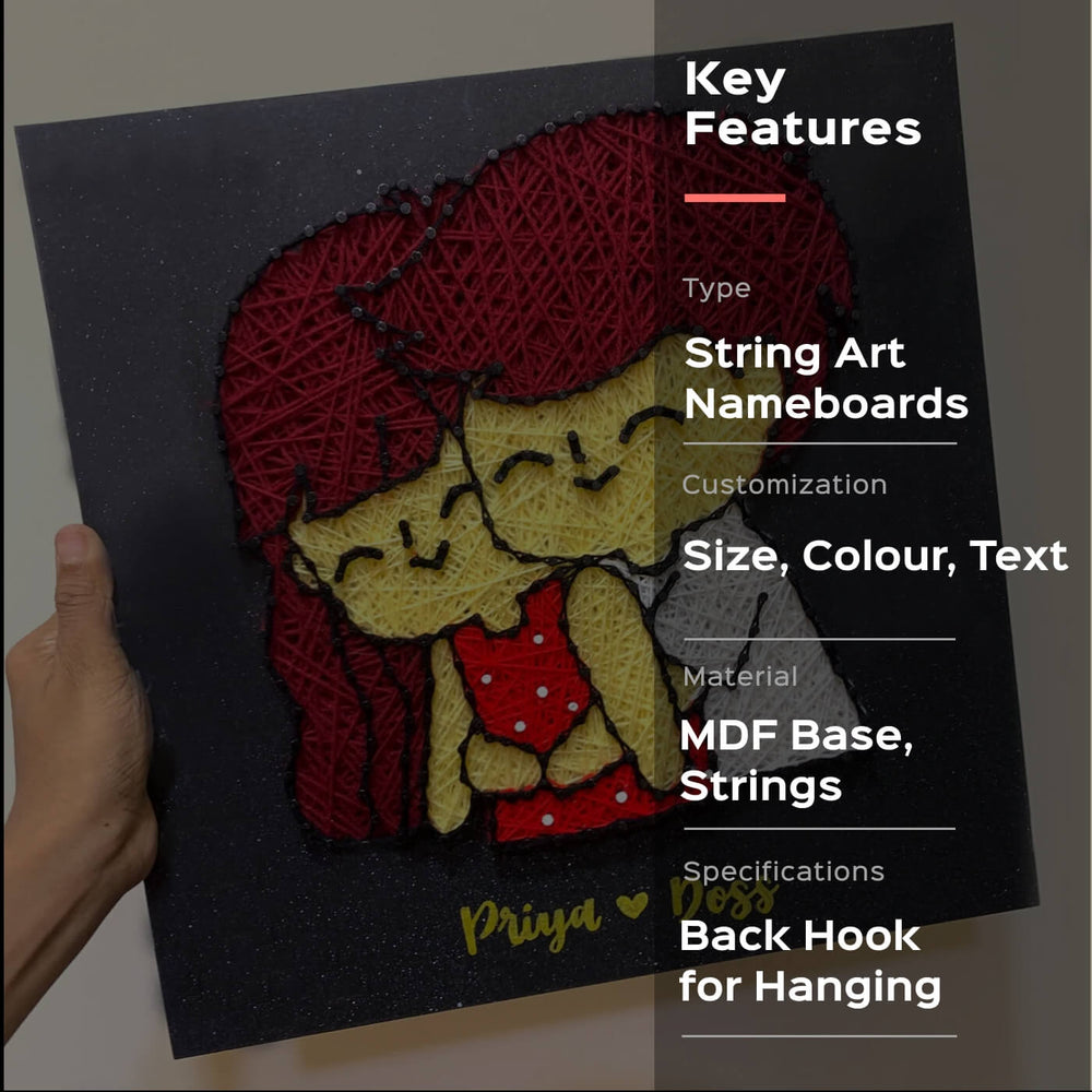 Couples String Art Board Hugs - Front View Held by Hand