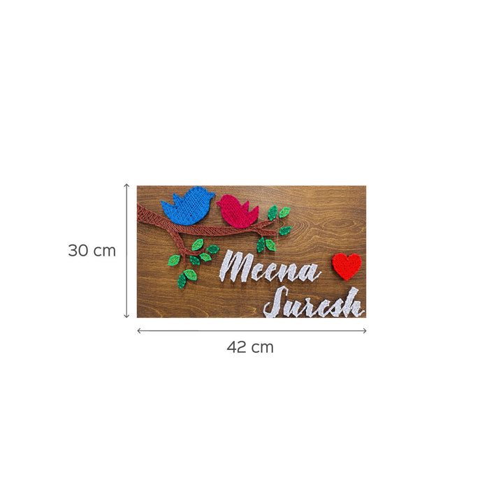 Rectangular String Art Name Plate With Sparrows - Dimension Chart Front View