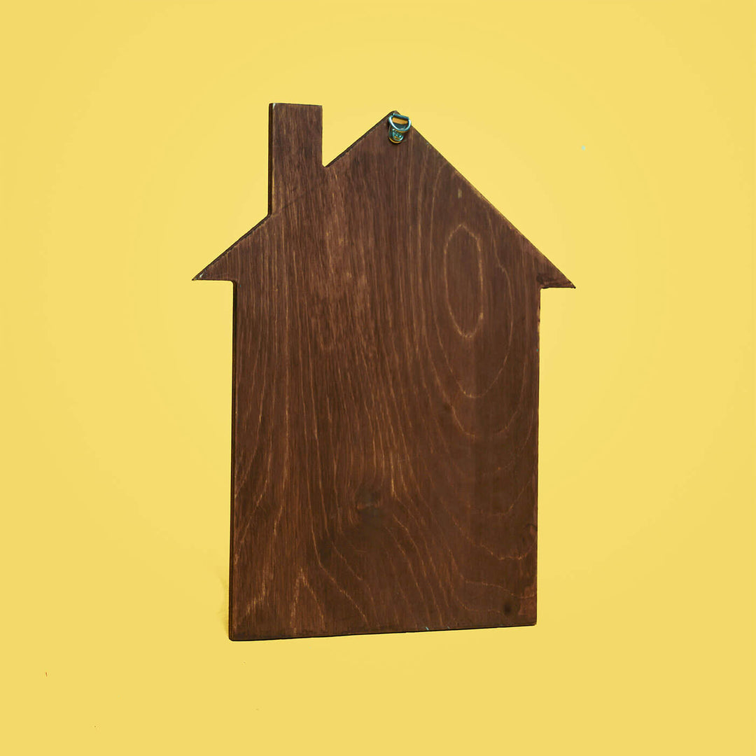 House Shaped Name Plate For Family - Back View Hanging on Wall