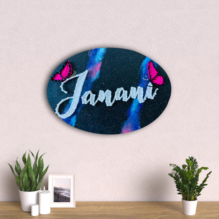Oval String Art Kids Name Plate With Butterfly Small - Mounted on Wall Above Tabletop Decor