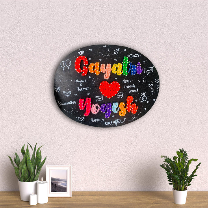 Oval Couple String Name Plate - Mounted on Wall with Decor