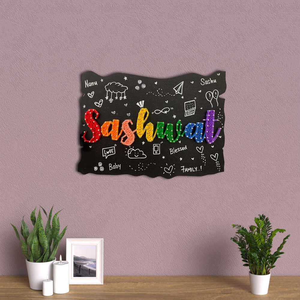 Quirky Rectangular String Art Name Plate - Mounted on Wall with Decor