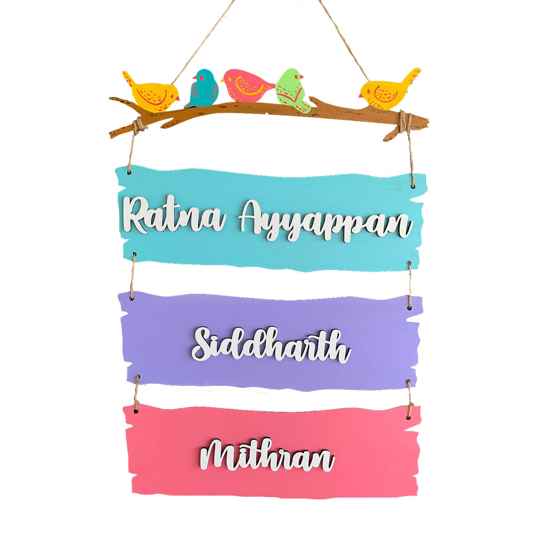 Customizable Sparrow Plank Name Plate - Front View Hanging Display