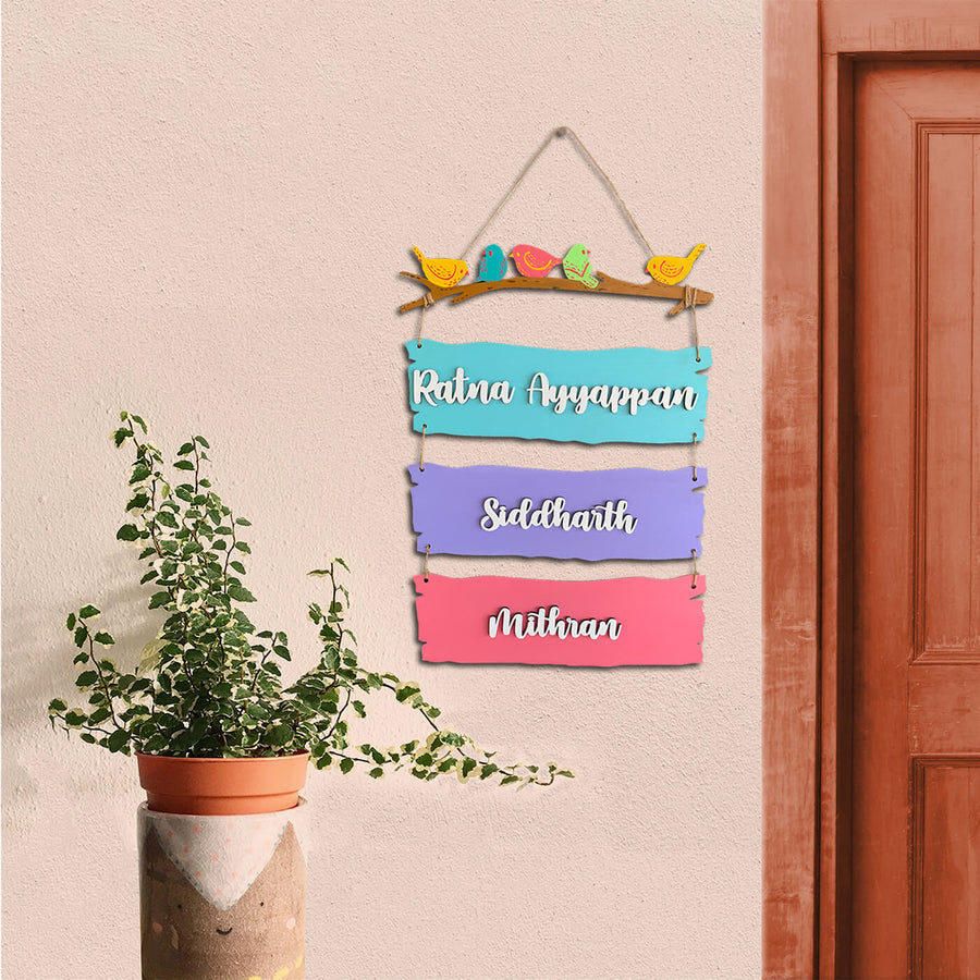 Customizable Sparrow Plank Name Plate - Hanging on Wall Next to Door
