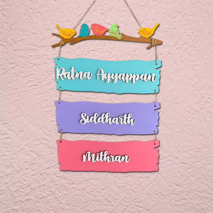 Customizable Sparrow Plank Name Plate - Hanging Wall Display Front View
