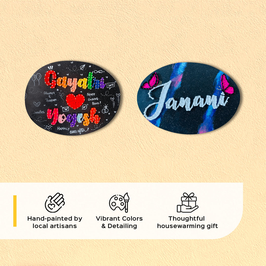 Oval Couple String Name Plate - Name Personalization Example Front View