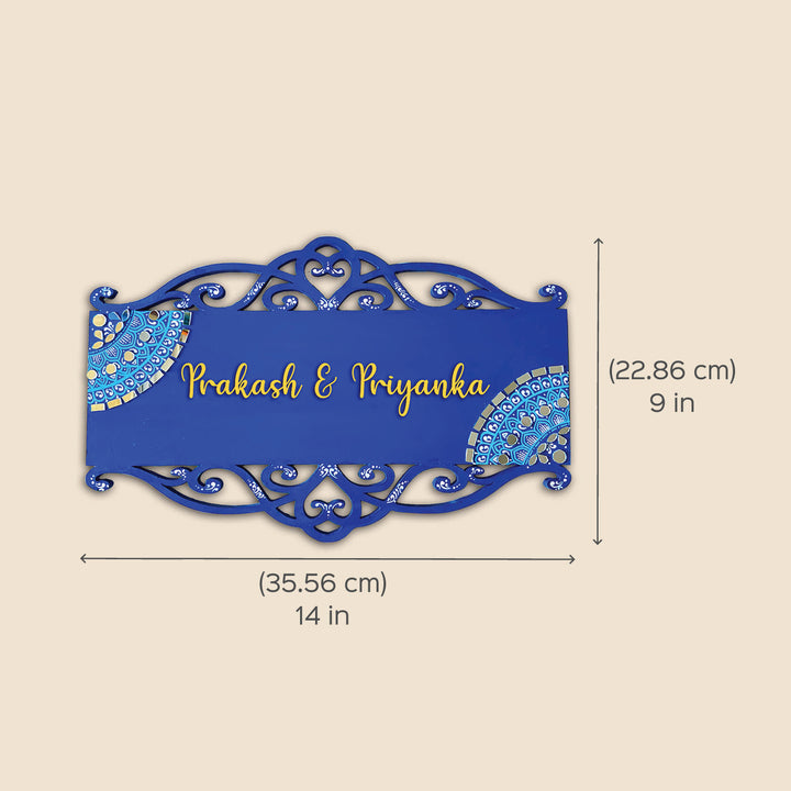 Hand Painted Mandala Personalised Cutwork Name Plate 1 - Dimension Chart with Name Personalization