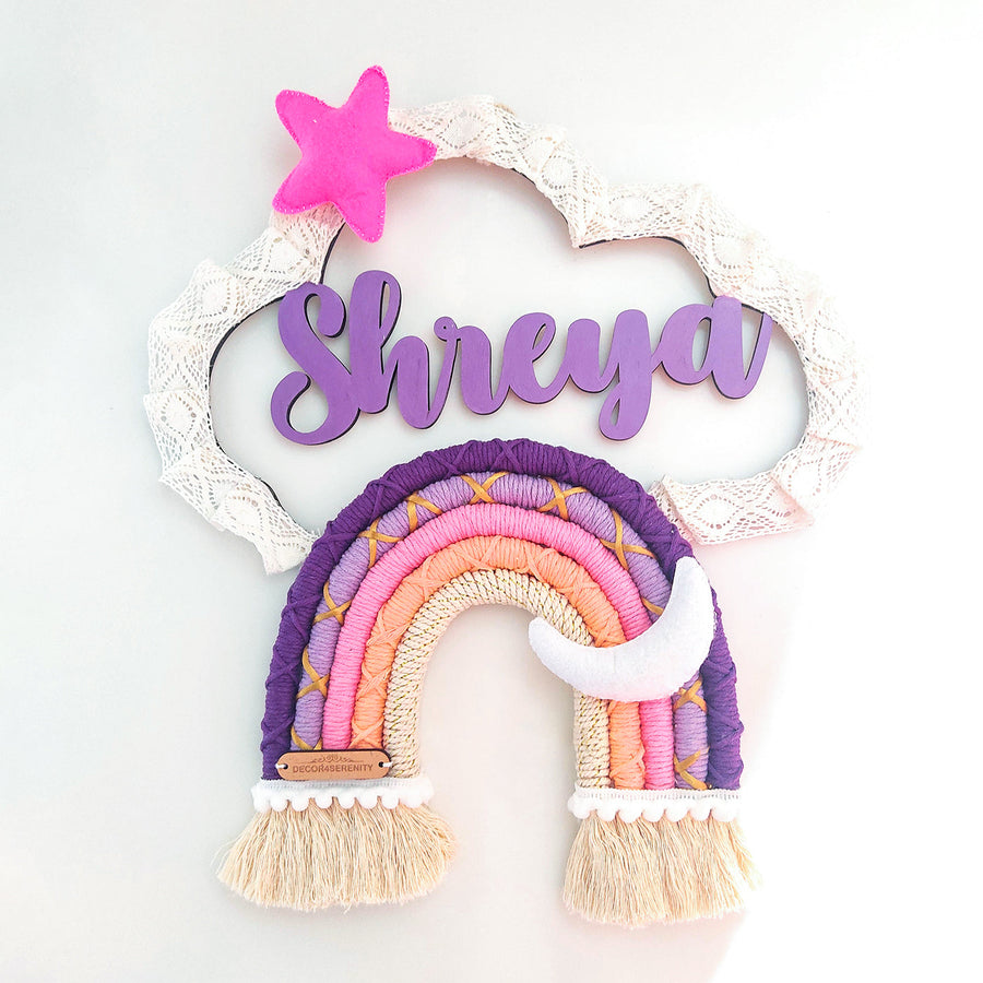 Macrame Cloud Star Personalized Kids Name Plate - Name Personalization with Hanging Decoration