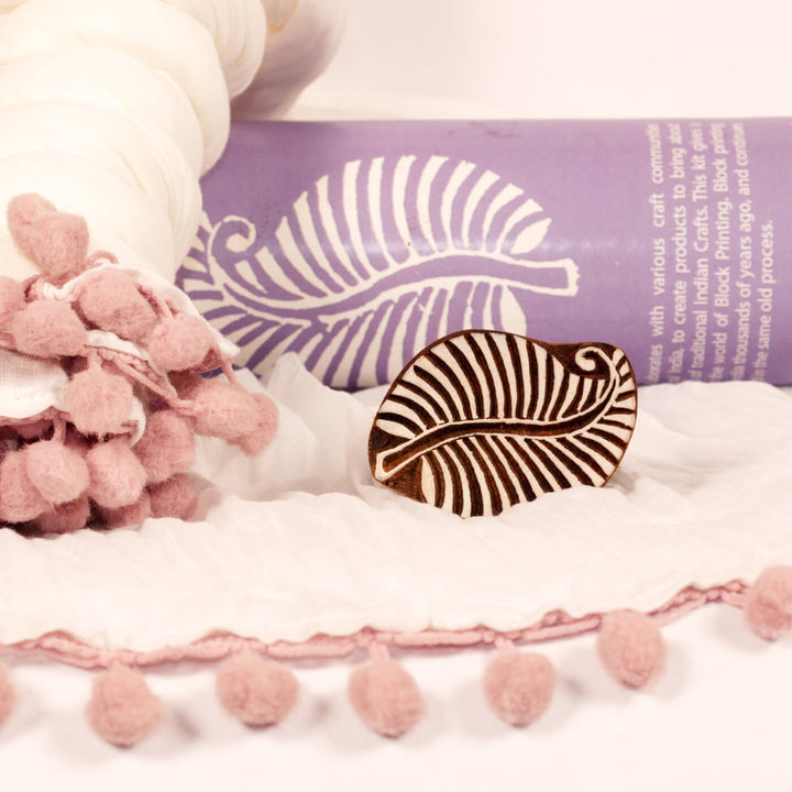 Purple Leaf Dupatta Block Print DIY Kit | Includes 1 White cotton dupatta, 1 Fabric paint, 1 Wooden block And 1 Sponge