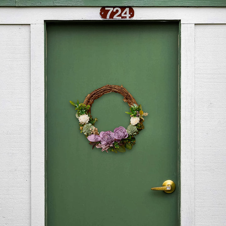Purple Grapevine and Solawood Flowers Wreath